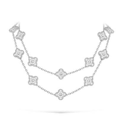 [KELA]CLASSIC 20-MOTIF LUCKY CLOVER LONG NECKLACE WHITE GOLD COLLECTION