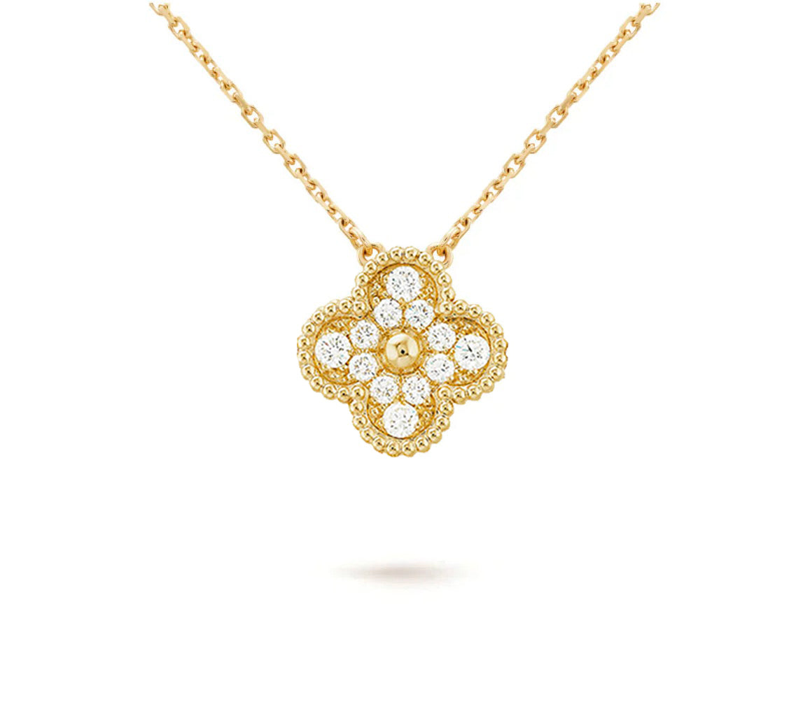 [KELA]15MM CLOVER FLOWER DIAMOND PENDANT NECKLACE COLLECTION