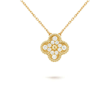 [KELA]15MM CLOVER FLOWER DIAMOND PENDANT NECKLACE COLLECTION
