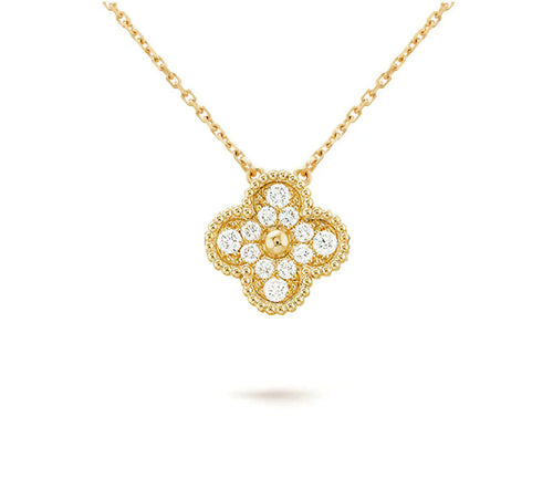 [KELA]15MM CLOVER FLOWER DIAMOND PENDANT NECKLACE COLLECTION