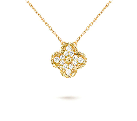 [KELA]15MM CLOVER FLOWER DIAMOND PENDANT NECKLACE COLLECTION