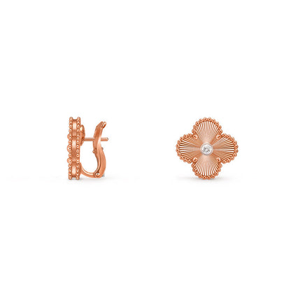 [KELA]15MM CLOVER FLOWER STUD EARRINGS DIAMOND-ROSE GOLD COLLECTION
