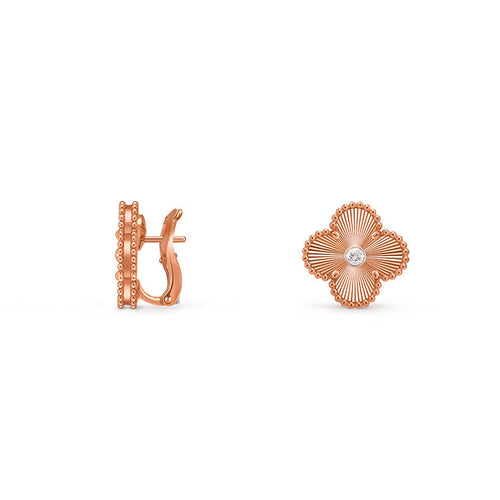 [KELA]15MM CLOVER FLOWER STUD EARRINGS DIAMOND-ROSE GOLD COLLECTION