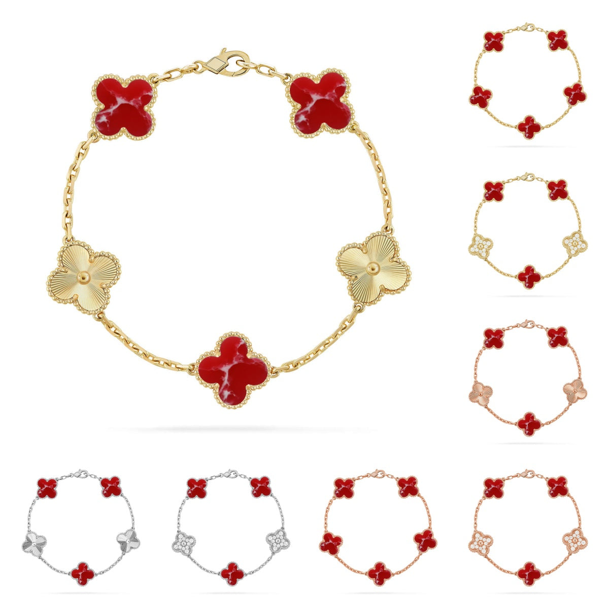 [KELA]LUCKY CLOVER 5-MOTIF BRACELET - RED LARIMAR COLLECTION