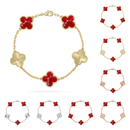 [KELA]LUCKY CLOVER 5-MOTIF BRACELET - RED LARIMAR COLLECTION