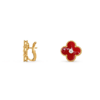 [KELA]15MM CLOVER FLOWER STUD EARRINGS DIAMOND-GOLD COLLECTION