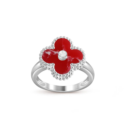 [KELA]LUCKY CLOVER DIAMOND-ACCENT WHITE GOLD RING COLLECTION