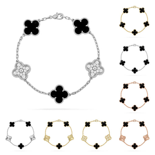 [KELA]LUCKY CLOVER 5-MOTIF BRACELET - BLACK OXNY COLLECTION