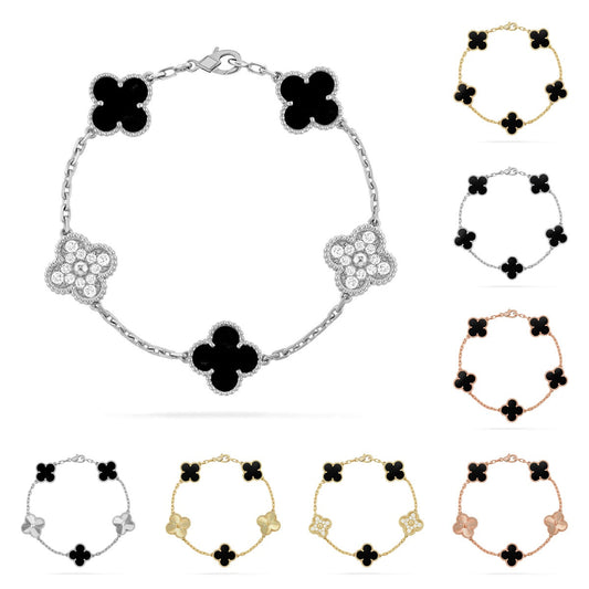 [KELA]LUCKY CLOVER 5-MOTIF BRACELET - BLACK OXNY COLLECTION