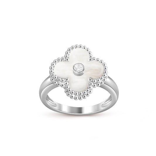 [KELA]LUCKY CLOVER DIAMOND-ACCENT WHITE GOLD RING COLLECTION