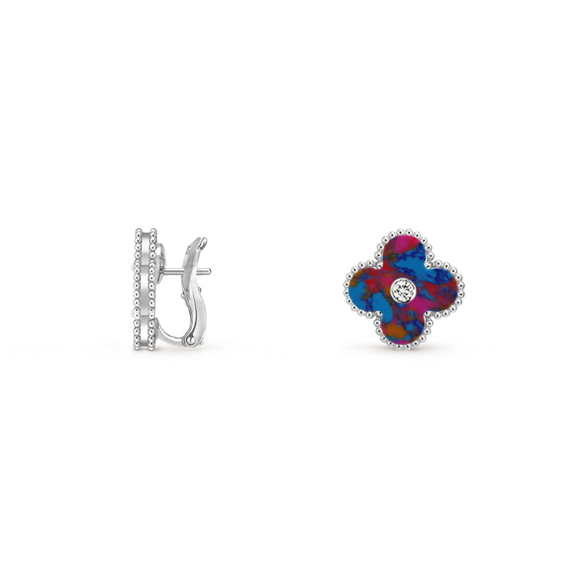 [KELA]15MM CLOVER FLOWER STUD EARRINGS DIAMOND-WHITE GOLD COLLECTION