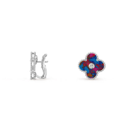 [KELA]15MM CLOVER FLOWER STUD EARRINGS DIAMOND-WHITE GOLD COLLECTION