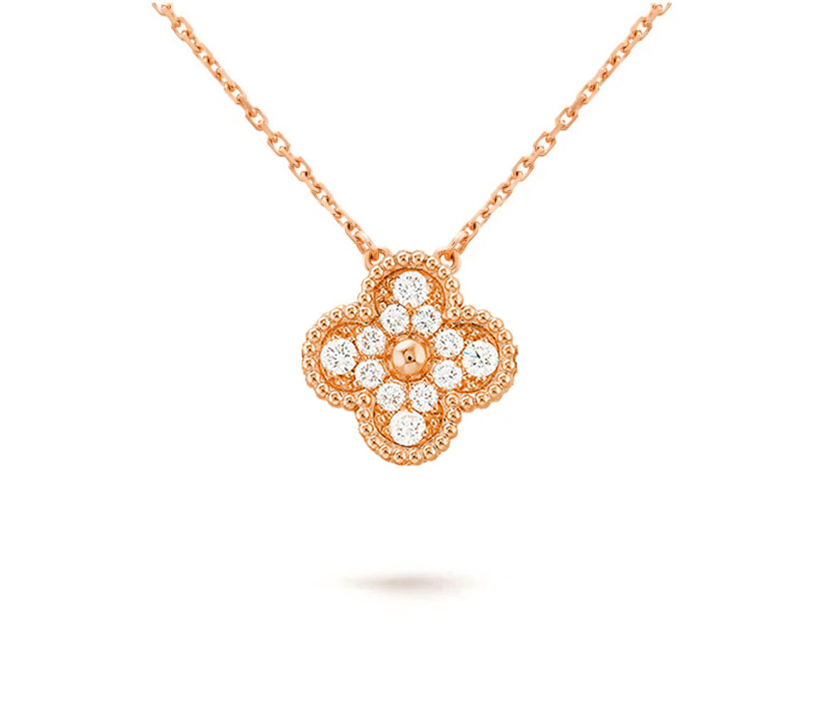[KELA]15MM CLOVER FLOWER DIAMOND PENDANT NECKLACE COLLECTION