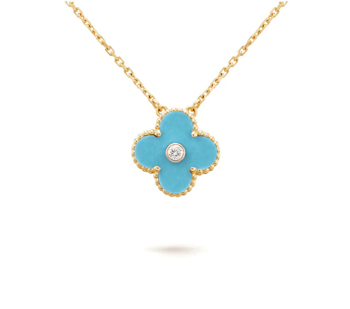 [KELA]15MM CLOVER FLOWER DIAMOND PENDANT NECKLACE COLLECTION