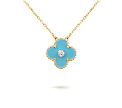 [KELA]15MM CLOVER FLOWER DIAMOND PENDANT NECKLACE COLLECTION