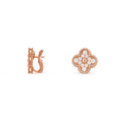 [KELA]15MM CLOVER FLOWER STUD EARRINGS ROSE GOLD COLLECTION