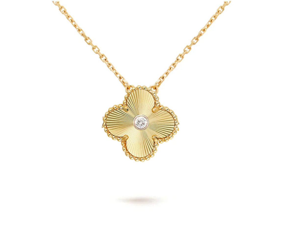 [KELA]15MM CLOVER FLOWER DIAMOND PENDANT NECKLACE COLLECTION