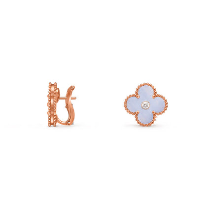 [KELA]15MM CLOVER FLOWER STUD EARRINGS DIAMOND-ROSE GOLD COLLECTION