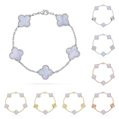 [KELA]LUCKY CLOVER 5-MOTIF BRACELET - PURPLE CHALCEDONY COLLECTION
