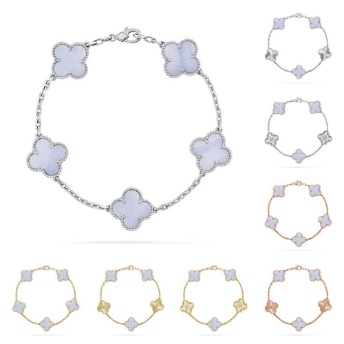 [KELA]LUCKY CLOVER 5-MOTIF BRACELET - PURPLE CHALCEDONY COLLECTION