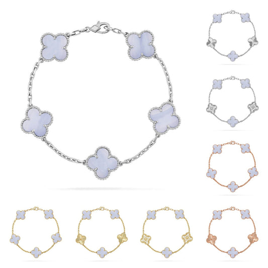 [KELA]LUCKY CLOVER 5-MOTIF BRACELET - PURPLE CHALCEDONY COLLECTION