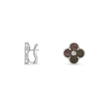 [KELA]15MM CLOVER FLOWER STUD EARRINGS DIAMOND-WHITE GOLD COLLECTION