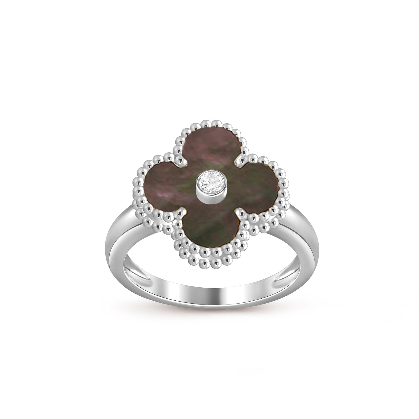[KELA]LUCKY CLOVER DIAMOND-ACCENT WHITE GOLD RING COLLECTION