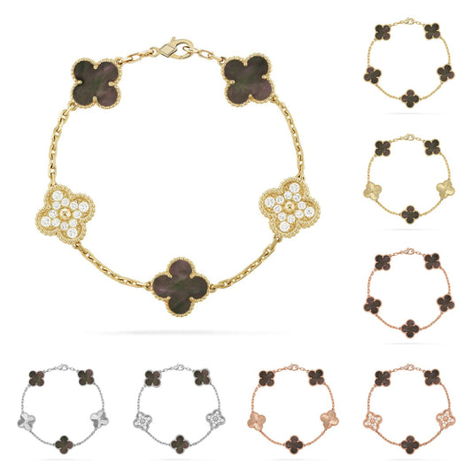 [KELA]LUCKY CLOVER 5-MOTIF BRACELET - GREY MOTHER-OF-PEARL COLLECTION