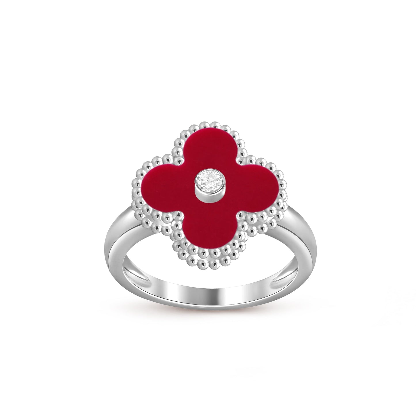 [KELA]LUCKY CLOVER DIAMOND-ACCENT WHITE GOLD RING COLLECTION