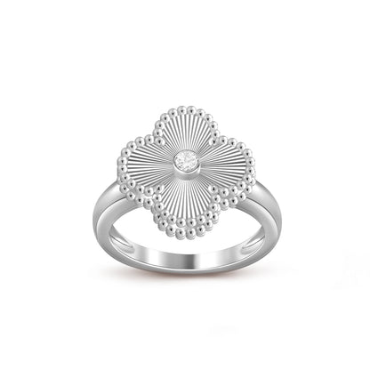 [KELA]LUCKY CLOVER DIAMOND-ACCENT WHITE GOLD RING COLLECTION