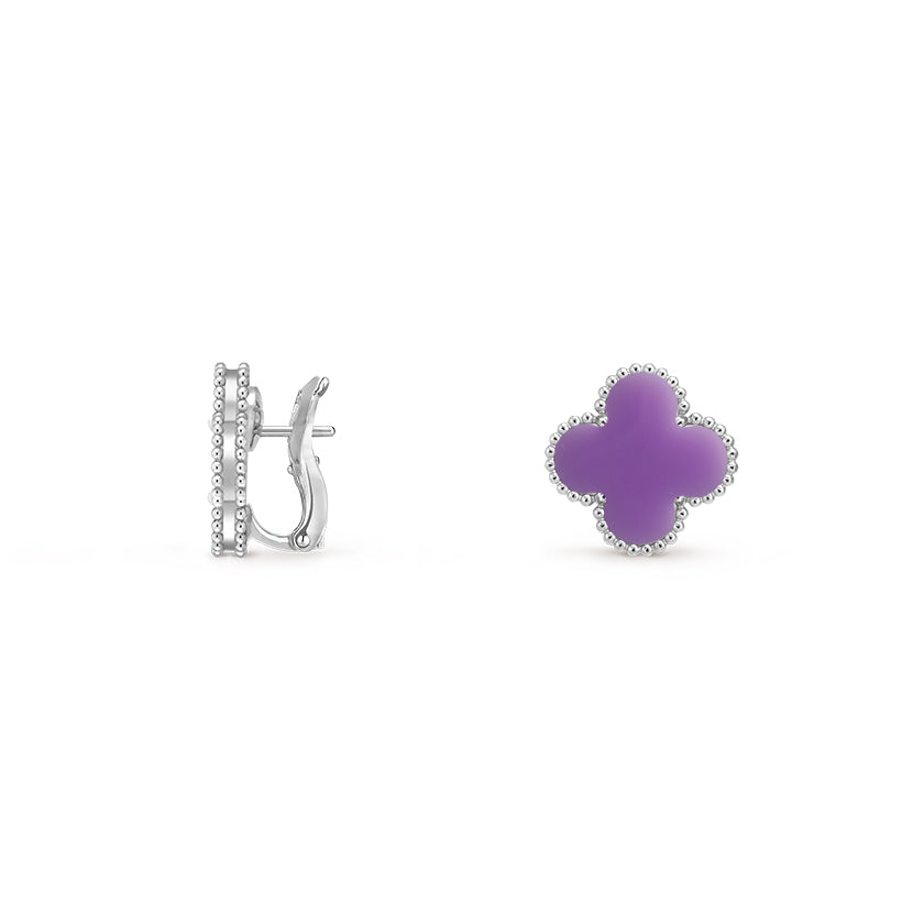 [KELA]15MM CLOVER FLOWER STUD EARRINGS WHITE GOLD COLLECTION