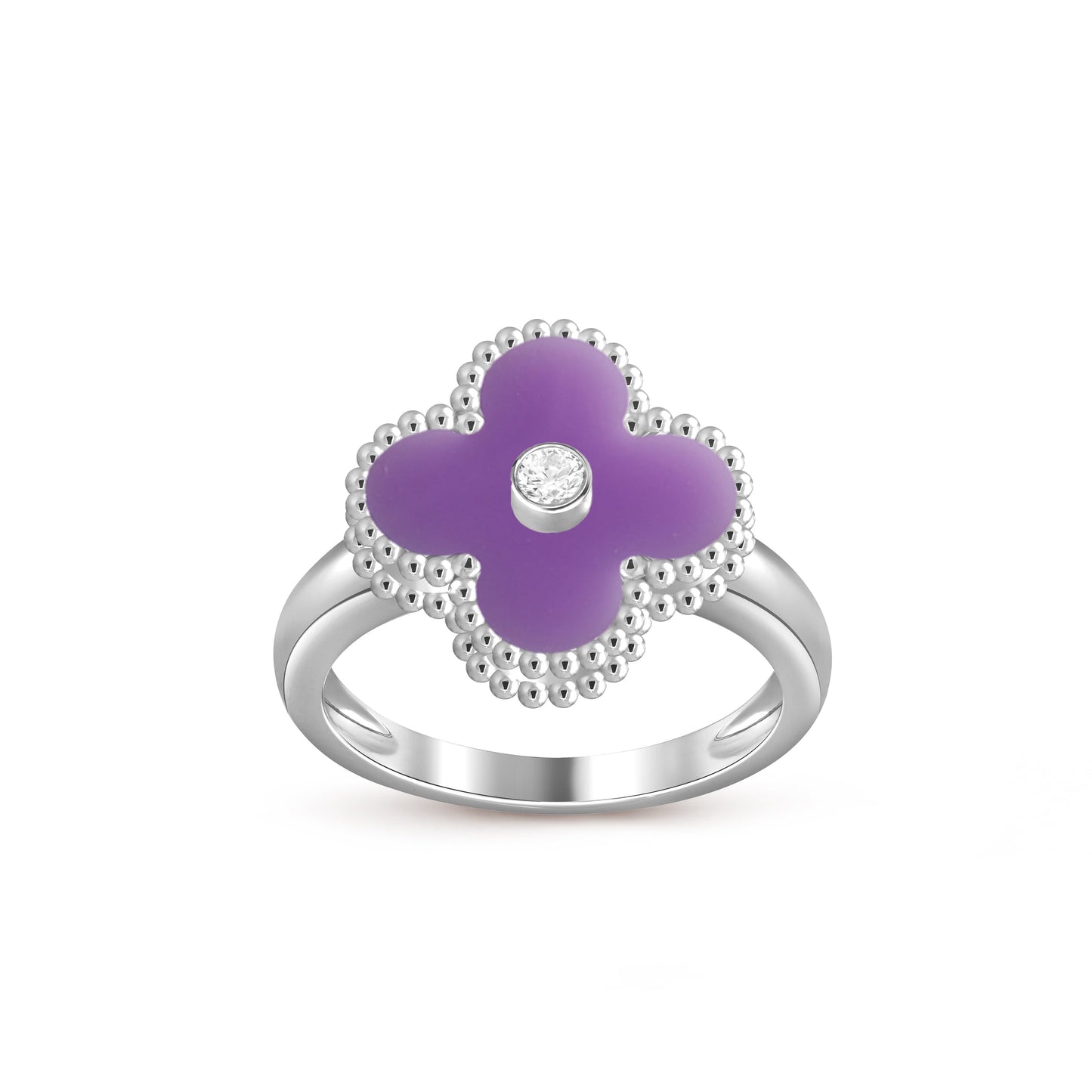 [KELA]LUCKY CLOVER DIAMOND-ACCENT WHITE GOLD RING COLLECTION