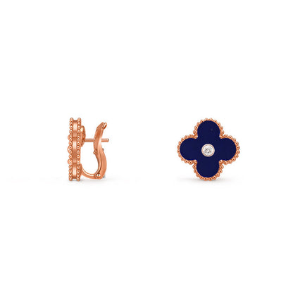 [KELA]15MM CLOVER FLOWER STUD EARRINGS DIAMOND-ROSE GOLD COLLECTION