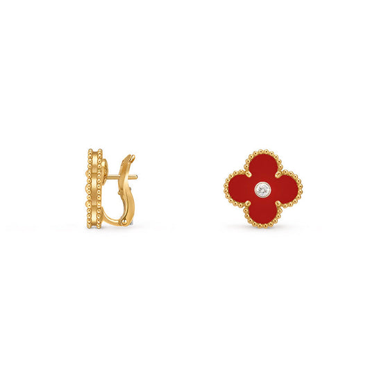 [KELA]15MM CLOVER FLOWER STUD EARRINGS DIAMOND-GOLD COLLECTION
