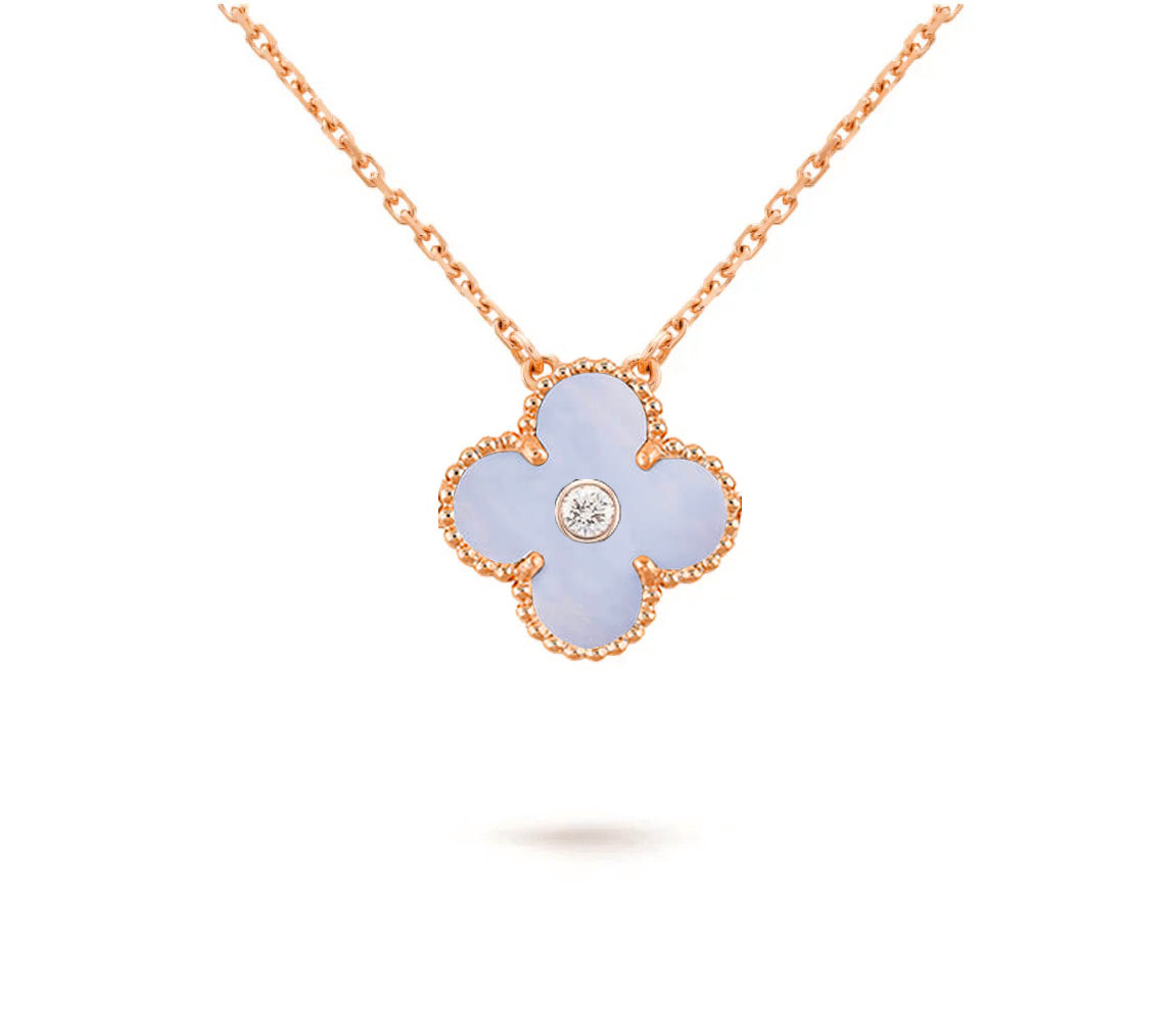 [KELA]15MM CLOVER FLOWER DIAMOND PENDANT NECKLACE COLLECTION