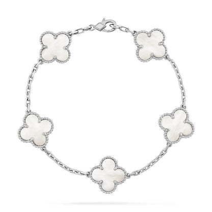 [KELA]LUCKY CLOVER 5-MOTIF BRACELET - WHITE MOTHER-OF-PEARL COLLECTION