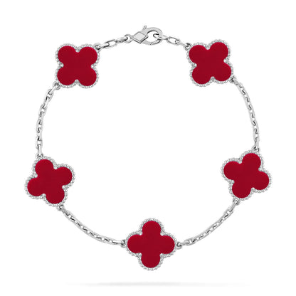 [KELA]LUCKY CLOVER 5-MOTIF BRACELET - RED CARNELIAN COLLECTION