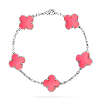 [KELA]LUCKY CLOVER 5-MOTIF BRACELET - PINK MOTHER-OF-PEARL COLLECTION