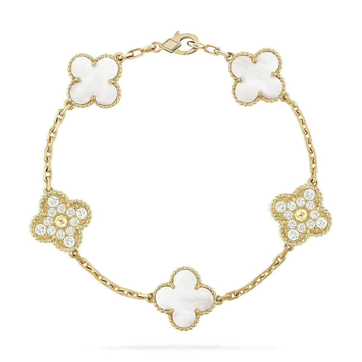 [KELA]LUCKY CLOVER 5-MOTIF BRACELET - WHITE MOTHER-OF-PEARL COLLECTION