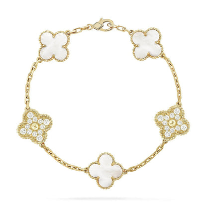 [KELA]LUCKY CLOVER 5-MOTIF BRACELET - WHITE MOTHER-OF-PEARL COLLECTION