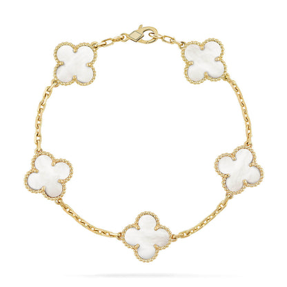 [KELA]LUCKY CLOVER 5-MOTIF BRACELET - WHITE MOTHER-OF-PEARL COLLECTION