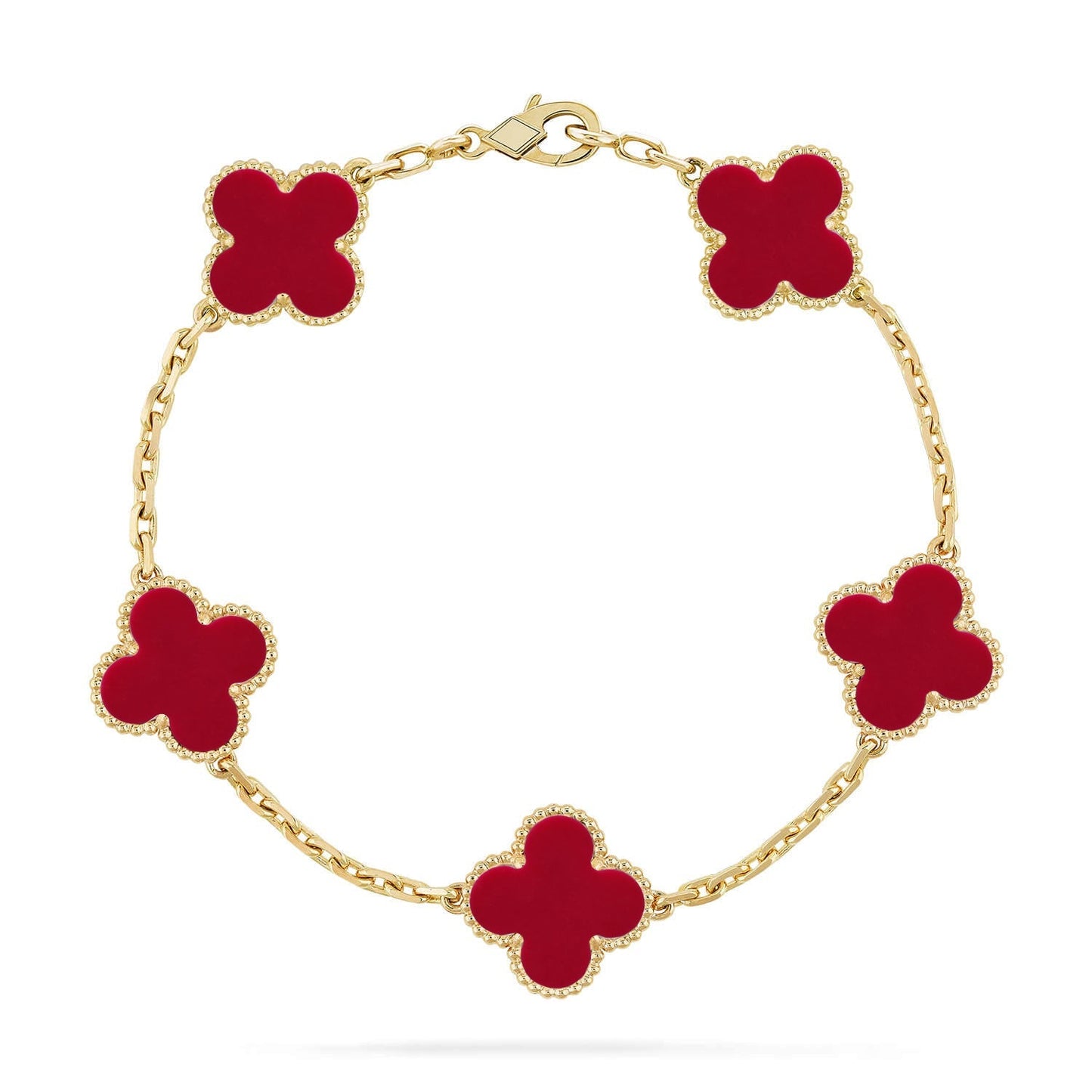 [KELA]LUCKY CLOVER 5-MOTIF BRACELET - RED CARNELIAN COLLECTION