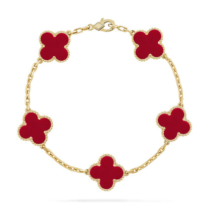 [KELA]LUCKY CLOVER 5-MOTIF BRACELET - RED CARNELIAN COLLECTION