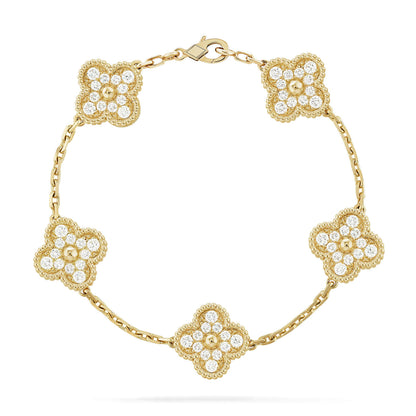 [KELA]LUCKY CLOVER 5-MOTIF BRACELET - FULL-DIAMOND
