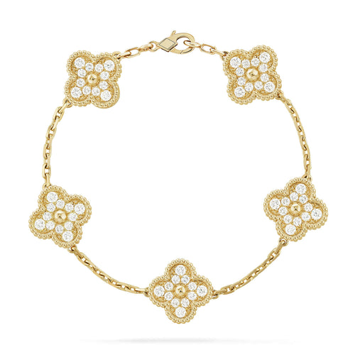 [KELA]LUCKY CLOVER 5-MOTIF BRACELET - FULL-DIAMOND