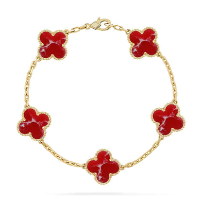 [KELA]LUCKY CLOVER 5-MOTIF BRACELET - RED LARIMAR COLLECTION