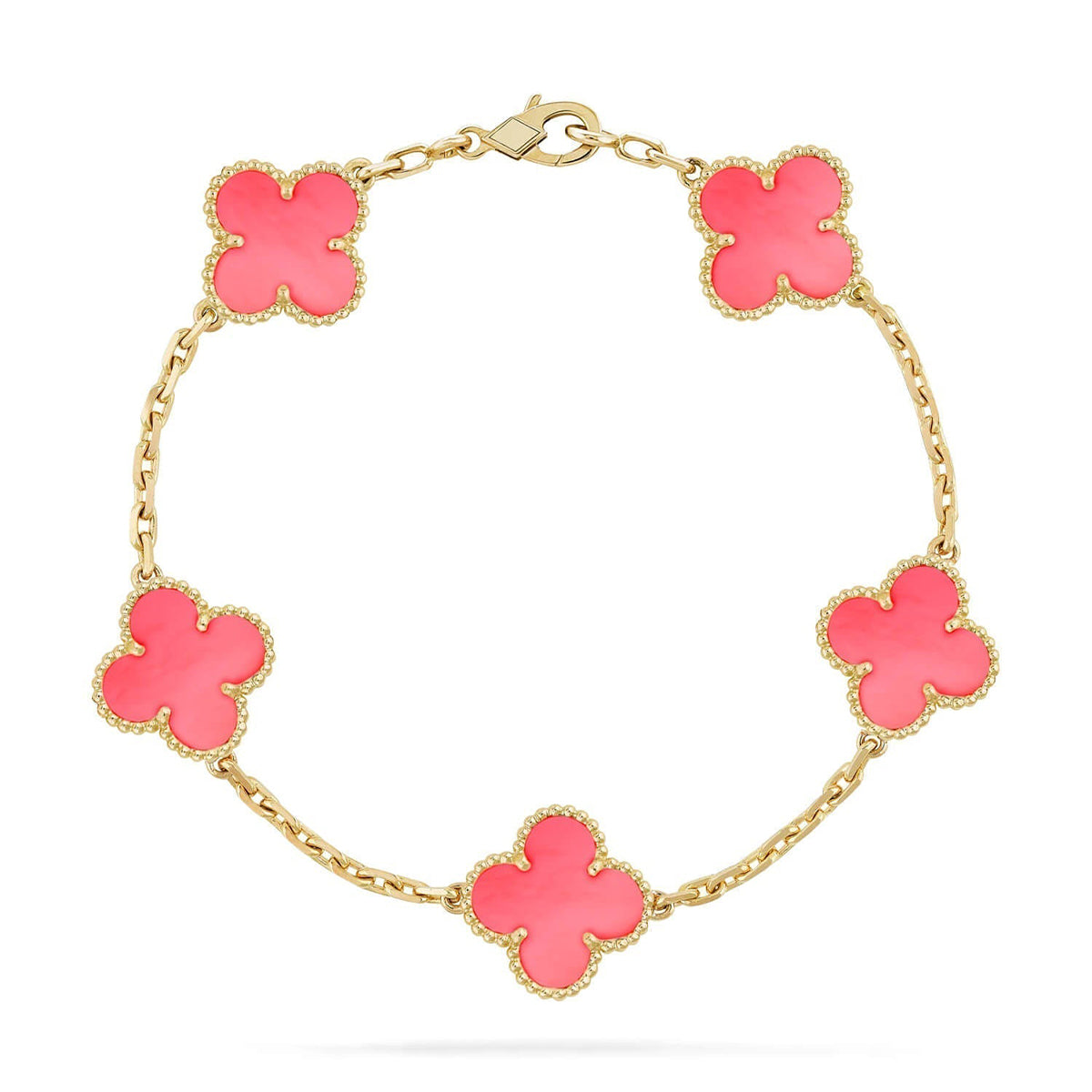[KELA]LUCKY CLOVER 5-MOTIF BRACELET - PINK MOTHER-OF-PEARL COLLECTION