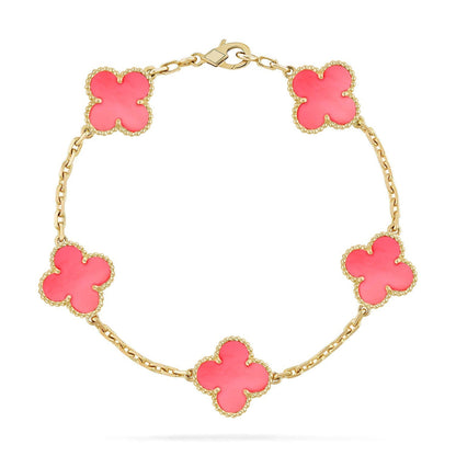 [KELA]LUCKY CLOVER 5-MOTIF BRACELET - PINK MOTHER-OF-PEARL COLLECTION