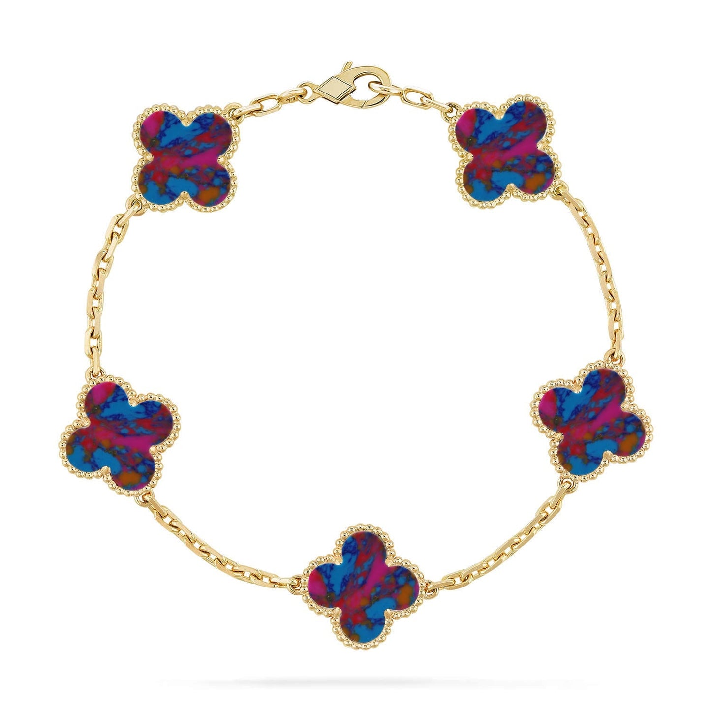 [KELA]LUCKY CLOVER 5-MOTIF BRACELET - MULTI-GEM COLLECTION