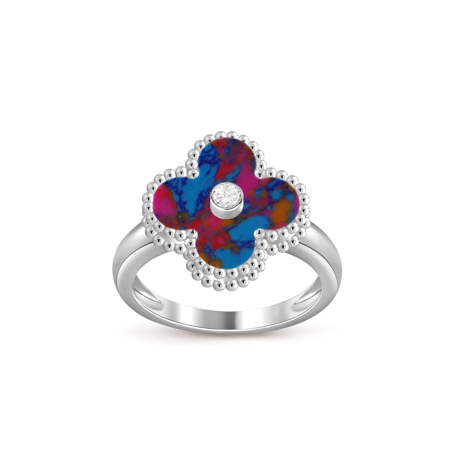 [KELA]LUCKY CLOVER DIAMOND-ACCENT WHITE GOLD RING COLLECTION